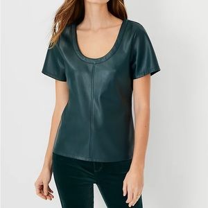 NWOT Ann Taylor Faux Leather Scoop Neck Tee Size M